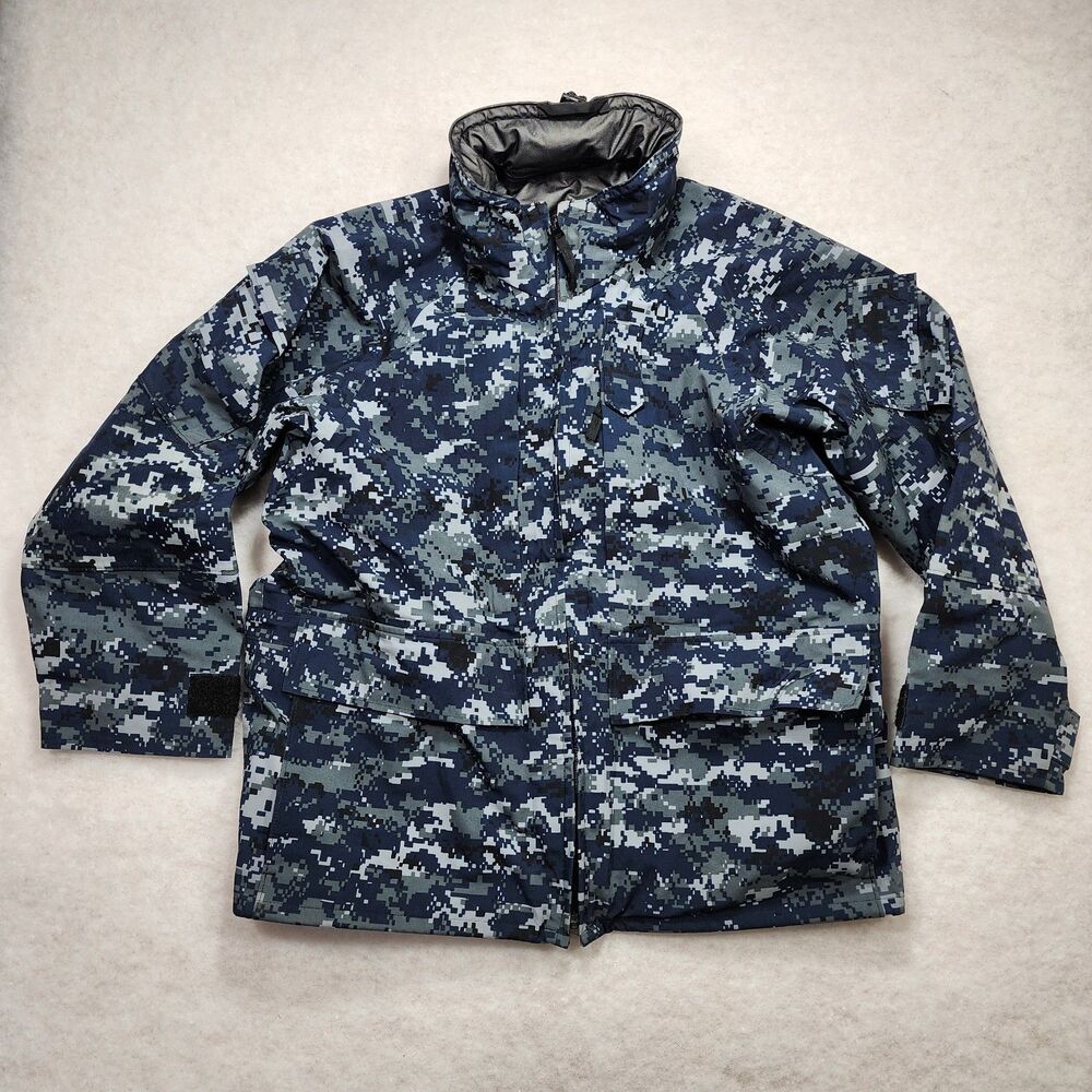 US Navy Digi Parka Working Camo Blue Digital Shel Sz Medium X Short Hood